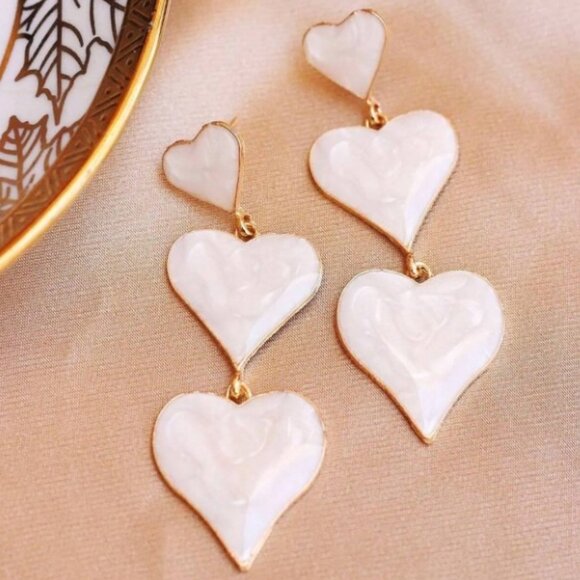 Vintage Style White Marble Heart Shaped Dangle Drop Statement Earrings #202 - Picture 2 of 5